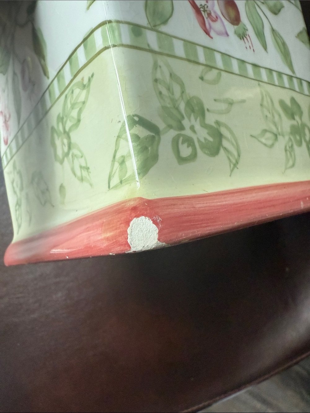 Botanical Ceramic Canister with Red Accent and Apple Finial - Picture 9 of 12